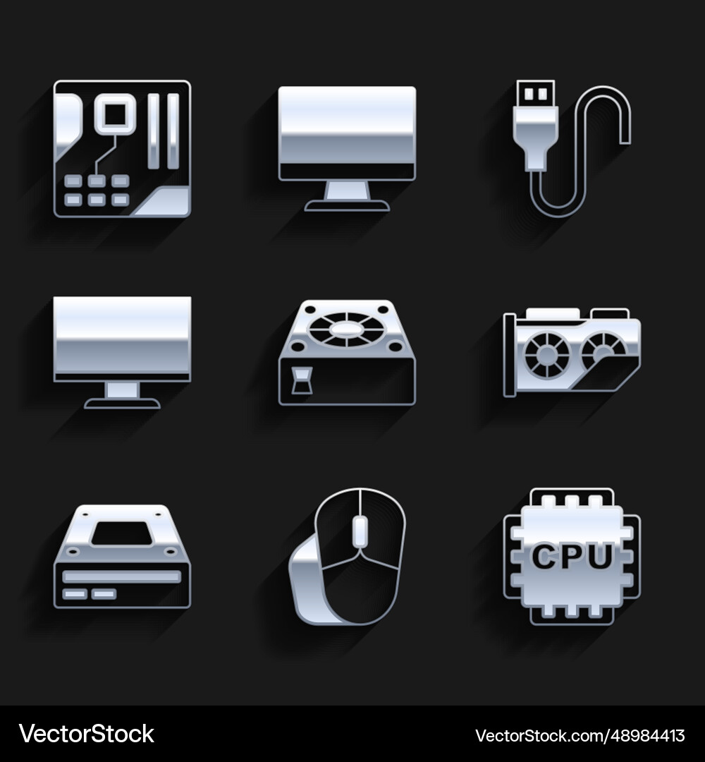 Set computer cooler mouse processor with cpu Set computer cooler mouse processor with cpu vector image
