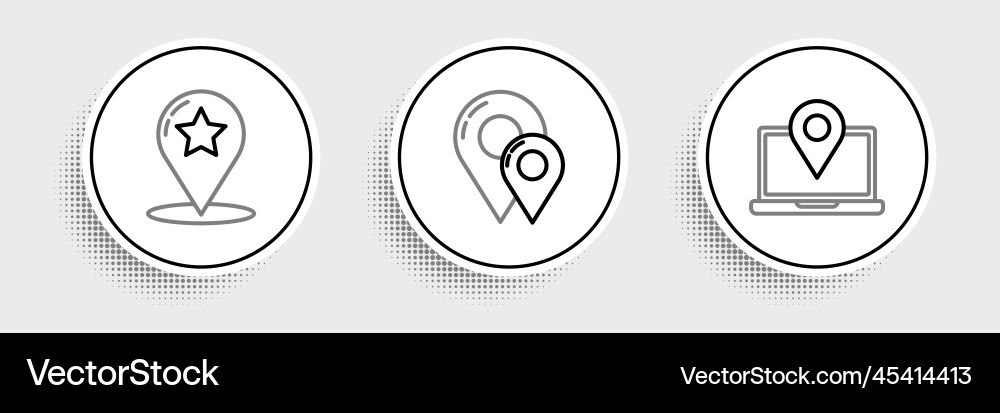 Set line laptop with location marker map pointer Set line laptop with location marker map pointer vector image