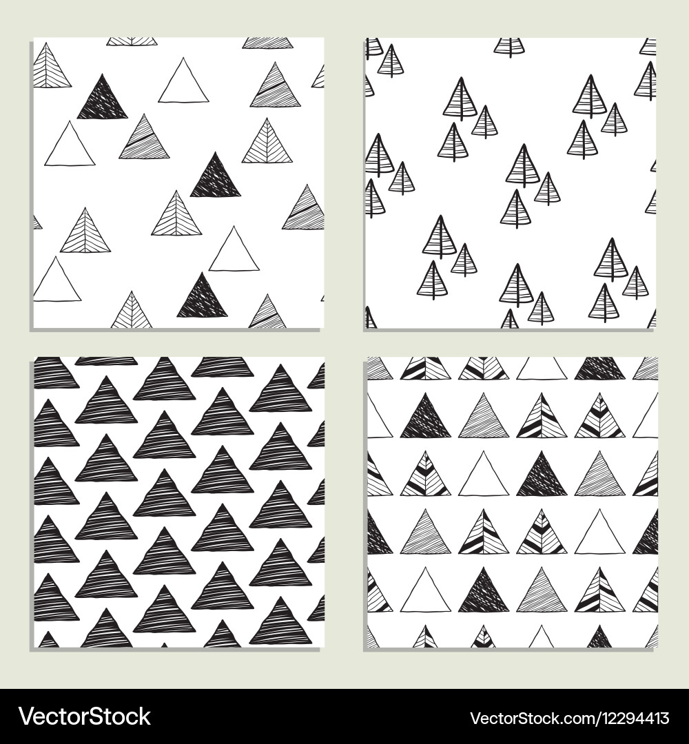 Set of seamless hand-drawn triangles pattern vector image