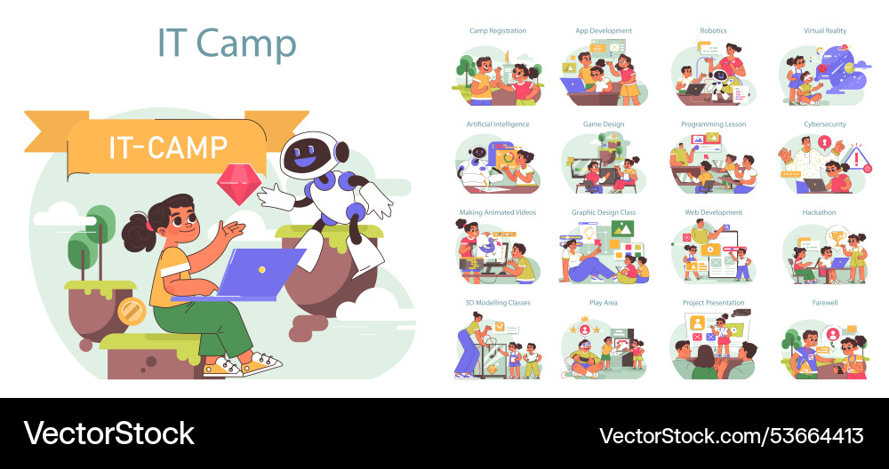 Tech camp for children set computer science ai Tech camp for children set computer science ai vector image
