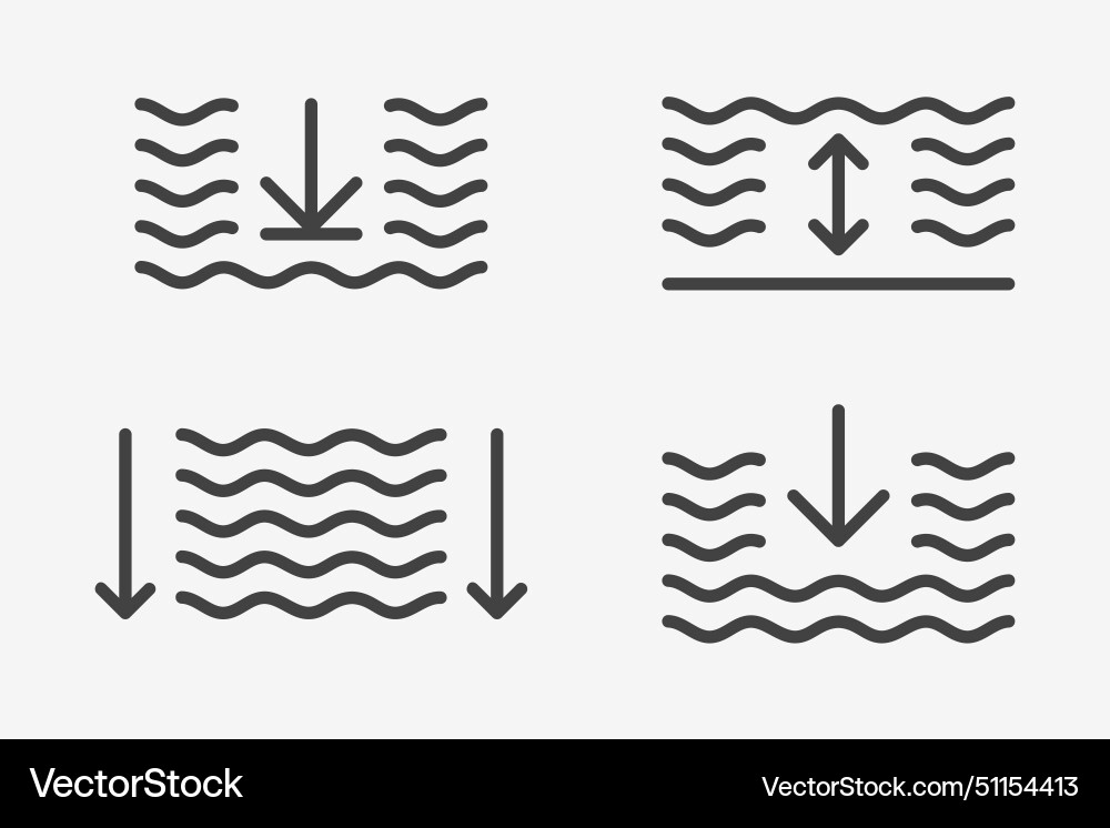 Water depth icon set and deep in linear Water depth icon set and deep in linear vector image