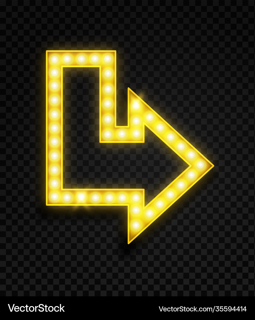 Arrow with lamps realistic glowing neon yellow Arrow with lamps realistic glowing neon yellow vector image