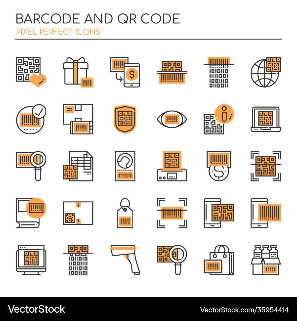 Barcode and qr code thin line pixel perfect vector image