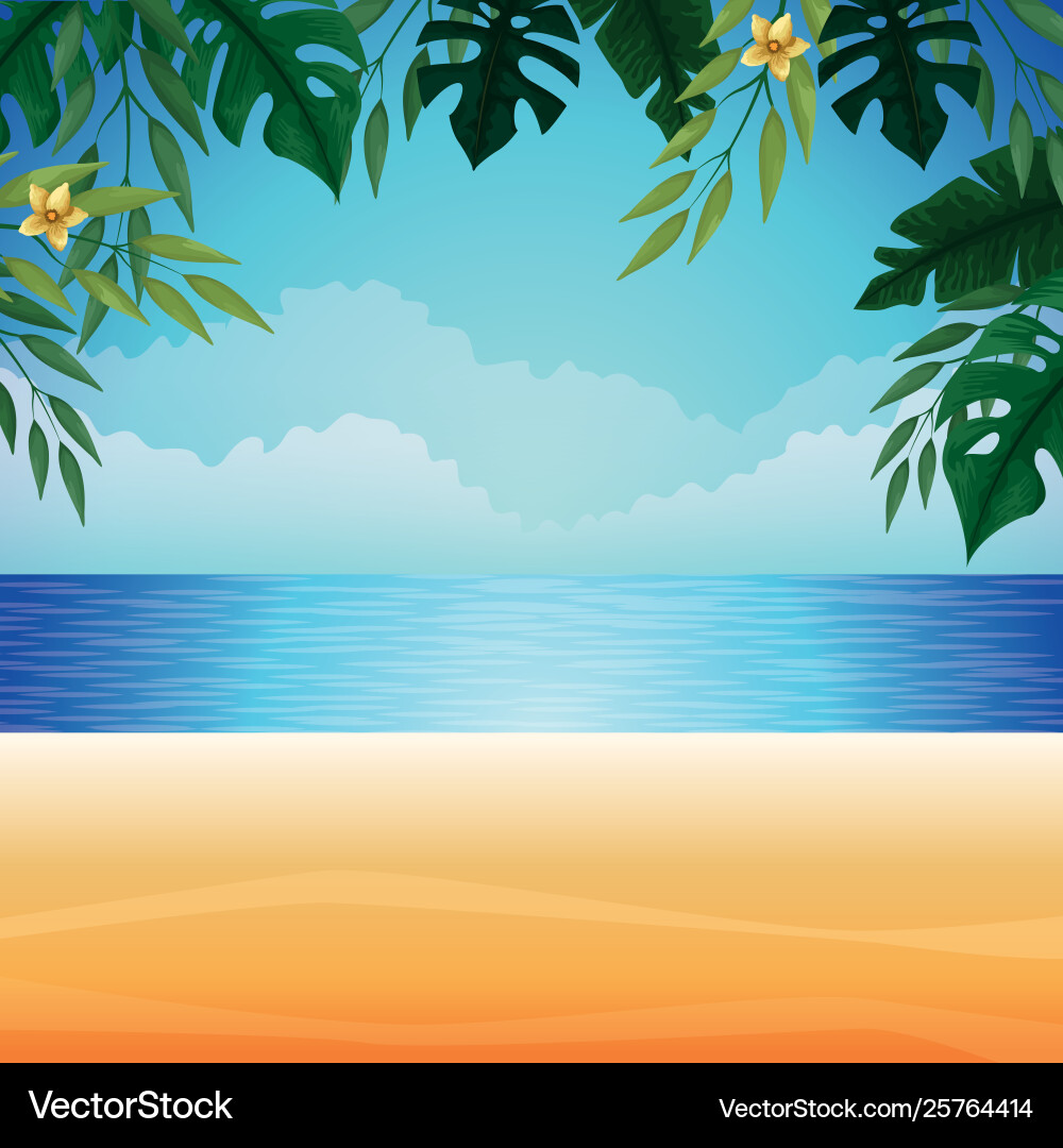 Beach and summer view scenery cartoon Vector Image