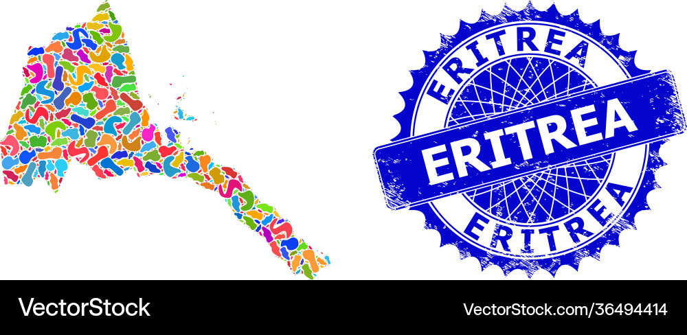 Blot mosaic eritrea map and scratched stamp Vector Image