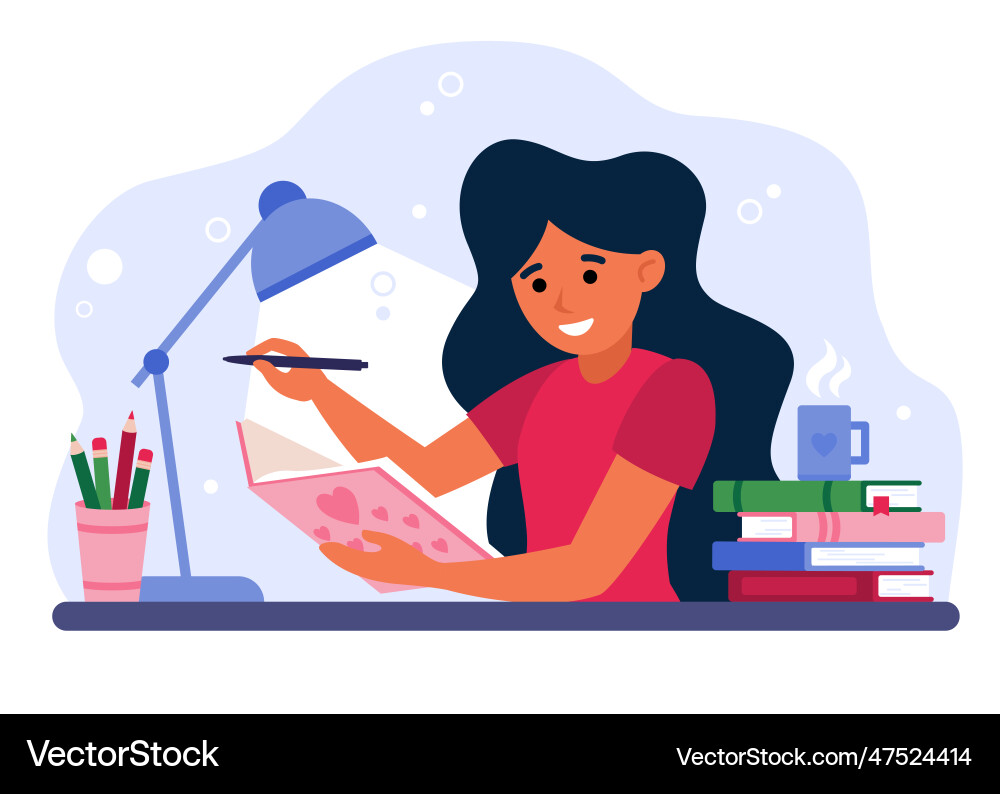 Girl writing in journal or diary Girl writing in journal or diary vector image