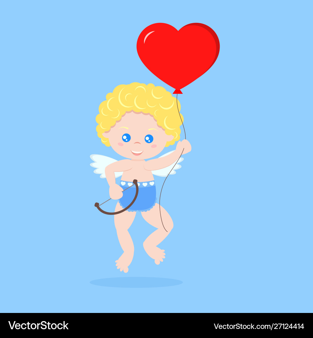 Isolated cute cupid in a floating pose with bow vector image