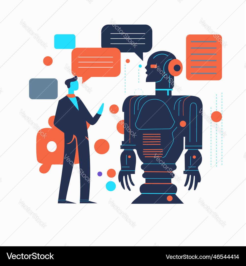 Man communicating with robot Vector Image