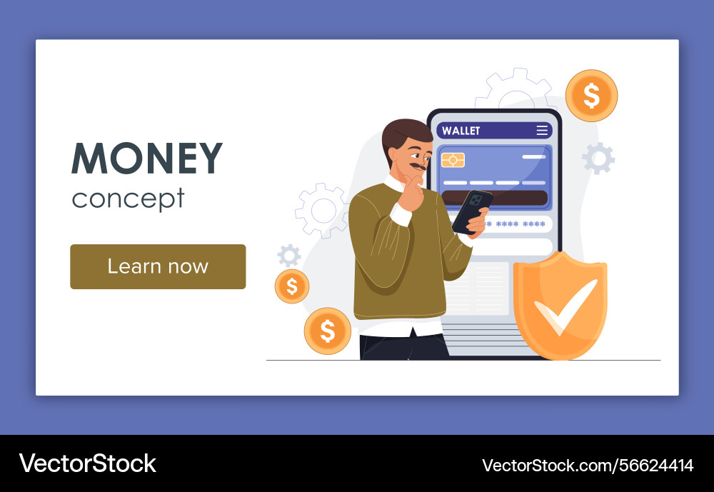Man using mobile wallet app securely Vector Image