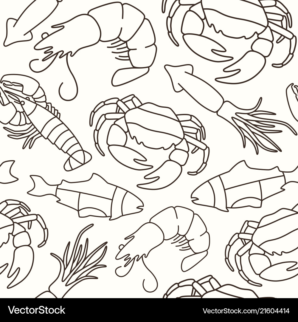 Seamless pattern in thin line style for seafood Seamless pattern in thin line style for seafood vector image