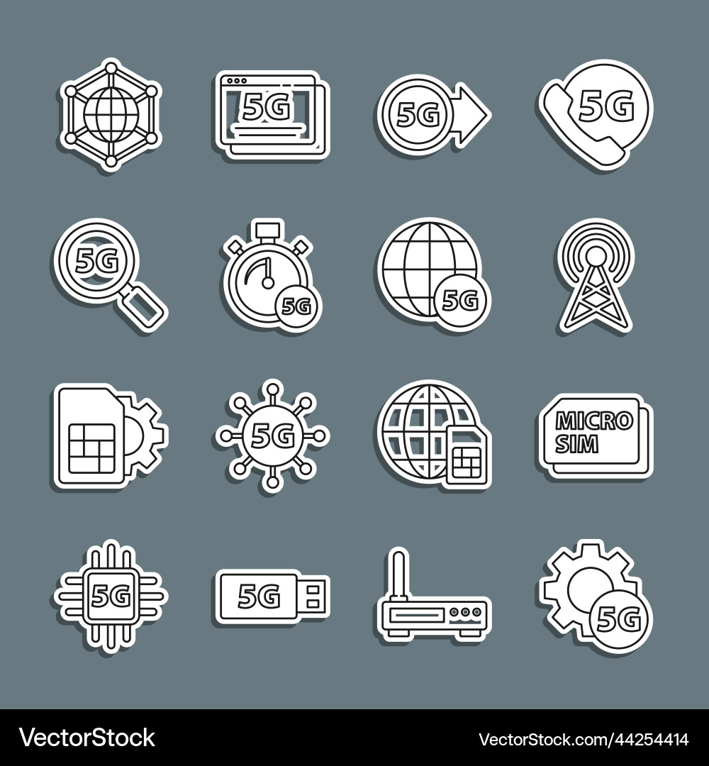 Set line setting 5g network micro sim card vector image
