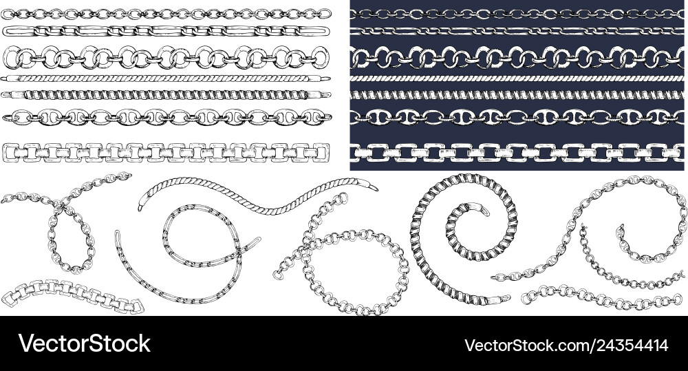 Set of brush patterns with retro hand-drawn sketch vector image