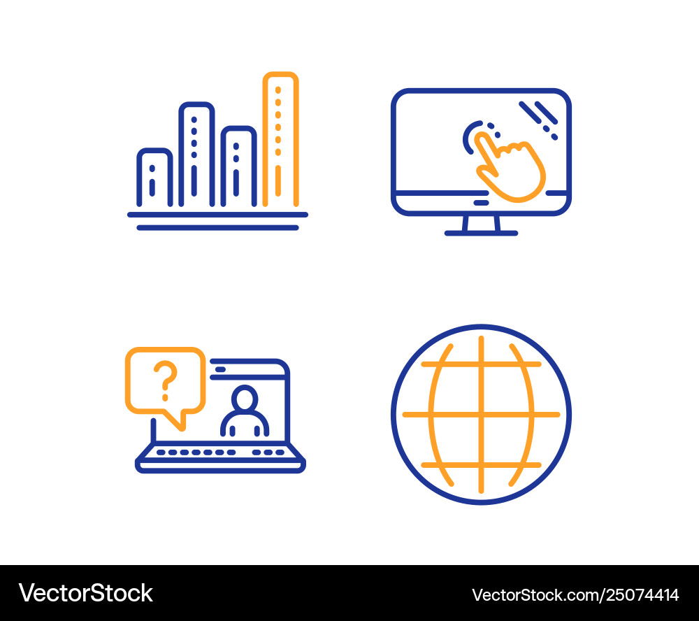 Touch screen faq and graph chart icons set globe vector image