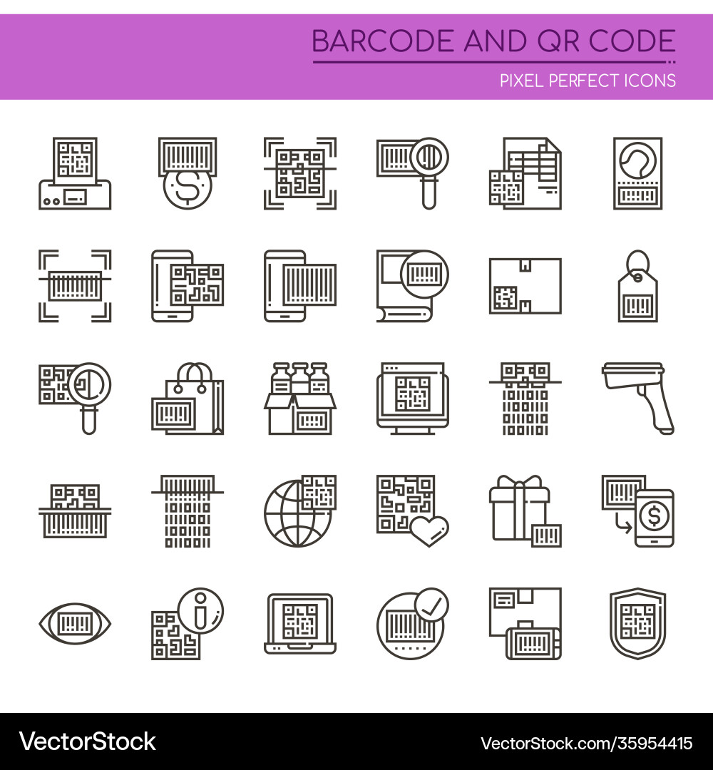 Barcode and qr code thin line pixel perfect vector image
