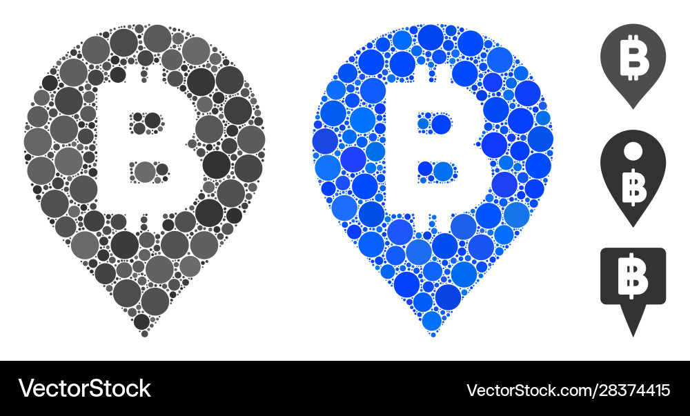 Bitcoin map marker mosaic icon circle dots Vector Image