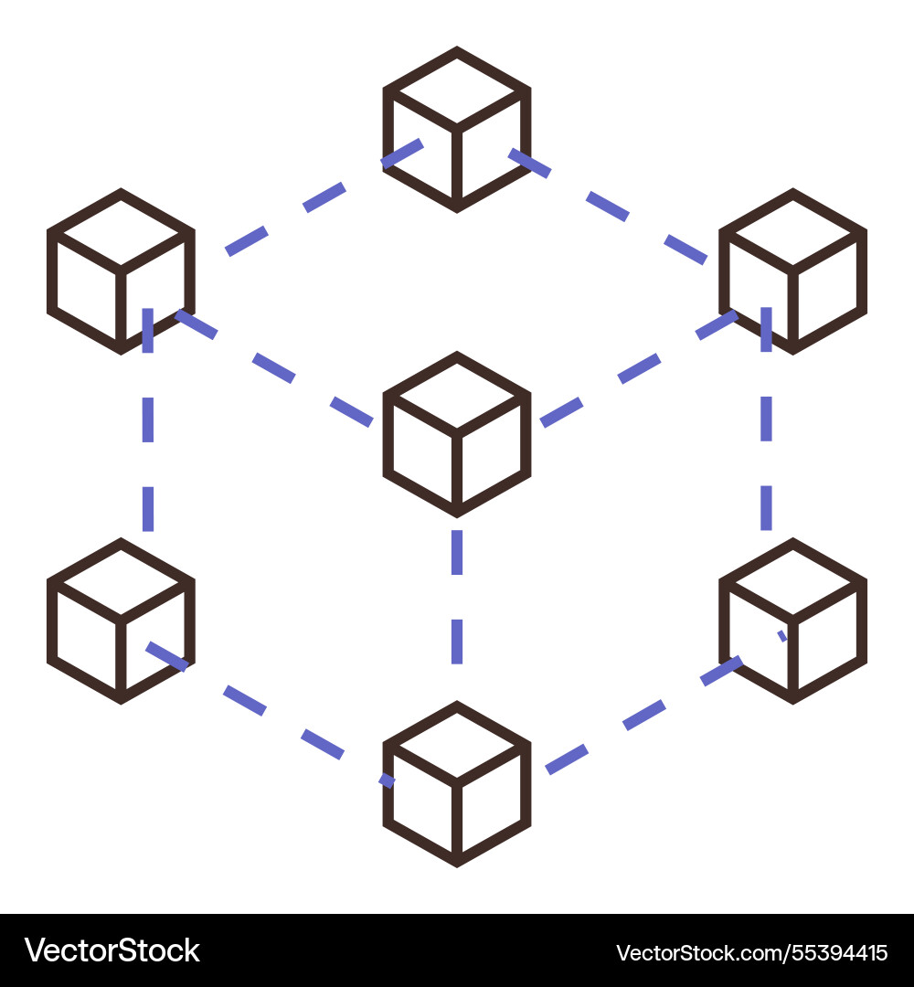 Interconnected blockchain network with six linked vector image