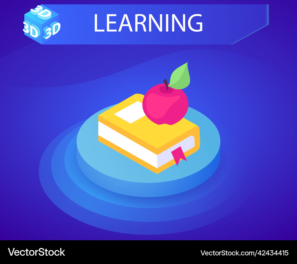 Learning isometric design icon web 3d colorful Learning isometric design icon web 3d colorful vector image