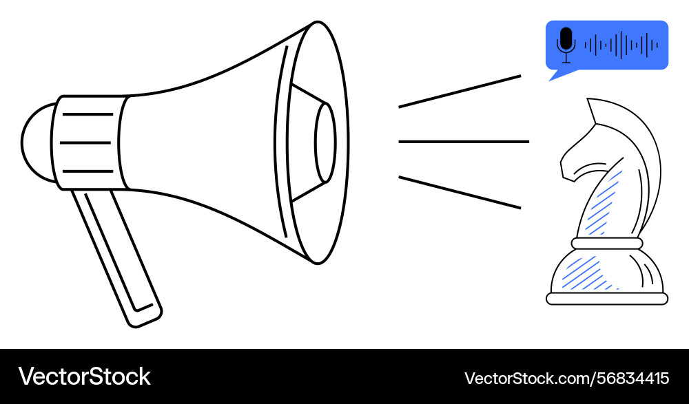 Megaphone transmitting voice commands to a chess Megaphone transmitting voice commands to a chess vector image