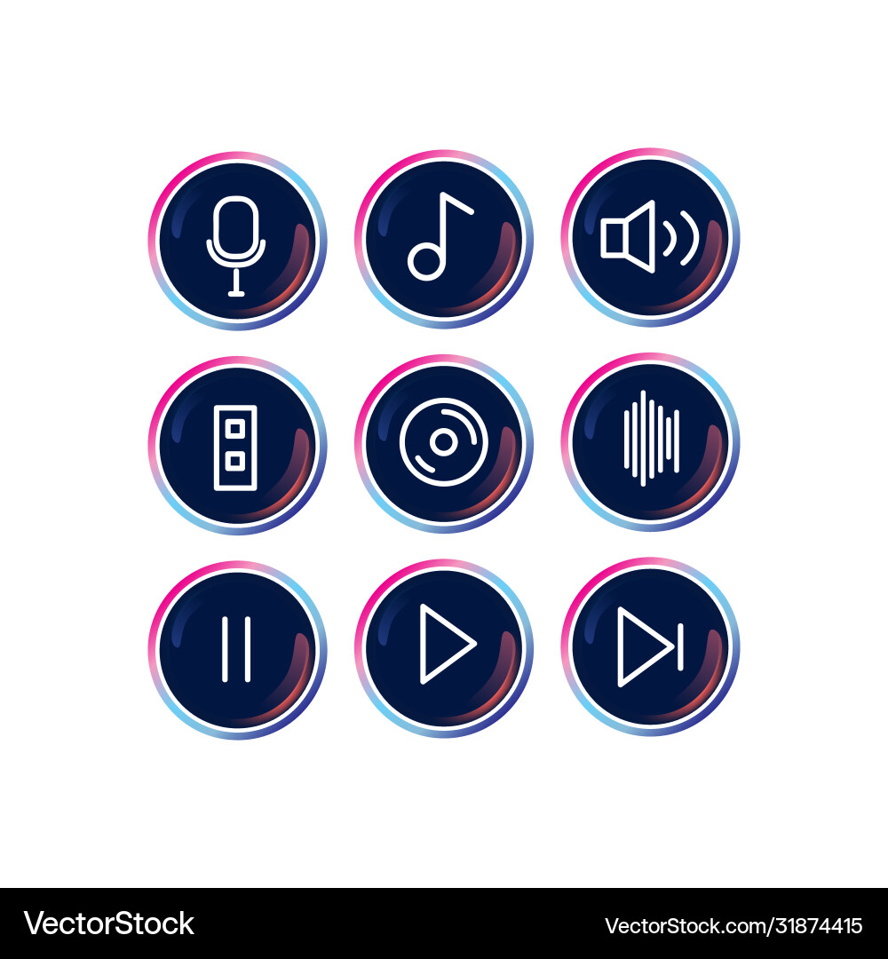 Modern music icon set collection button design Modern music icon set collection button design Vector Image
