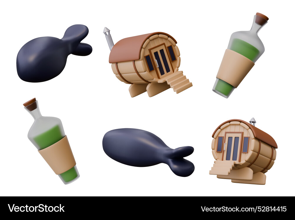 Set of 3d spa objects in different positions fish Set of 3d spa objects in different positions fish Vector Image