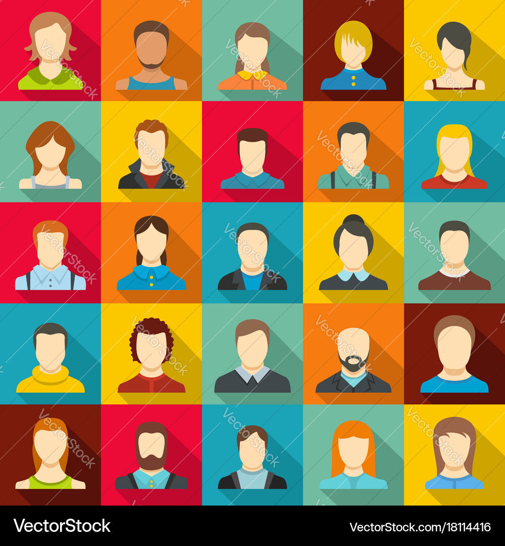 Avatar user icon set flat style vector image