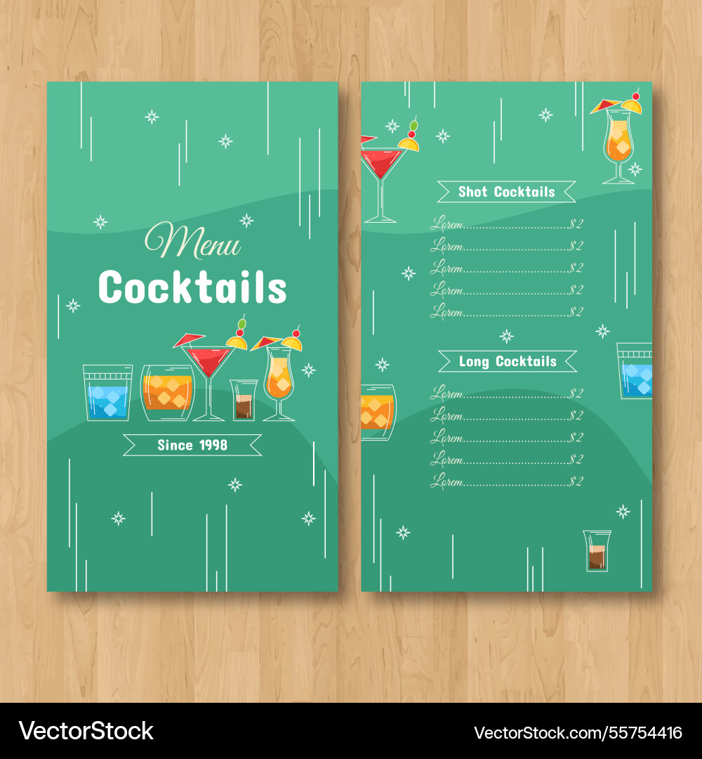 Cocktail menu template with flat design Vector Image