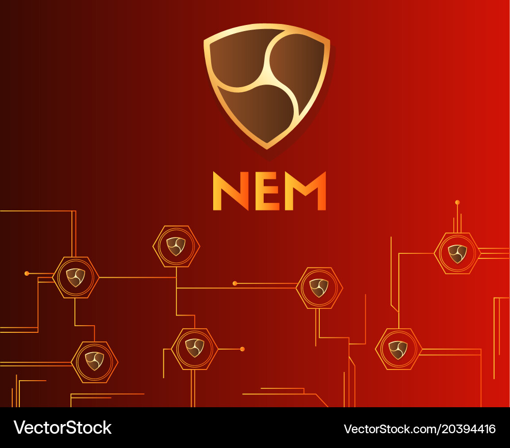 Cryptocurrency nem blockchain circuit with red vector image