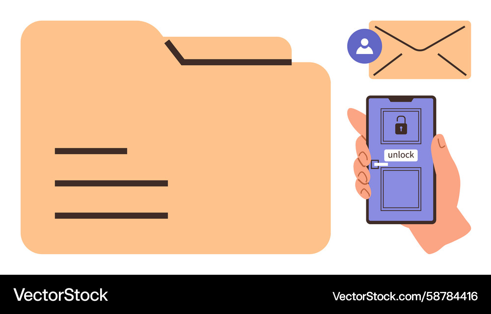 Data access via smartphone unlock with folder icon Vector Image