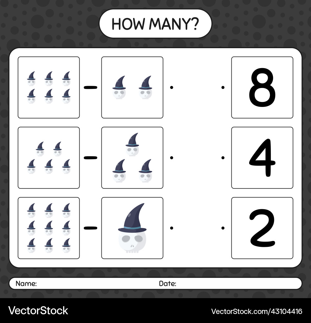 How many counting game with skull worksheet Vector Image