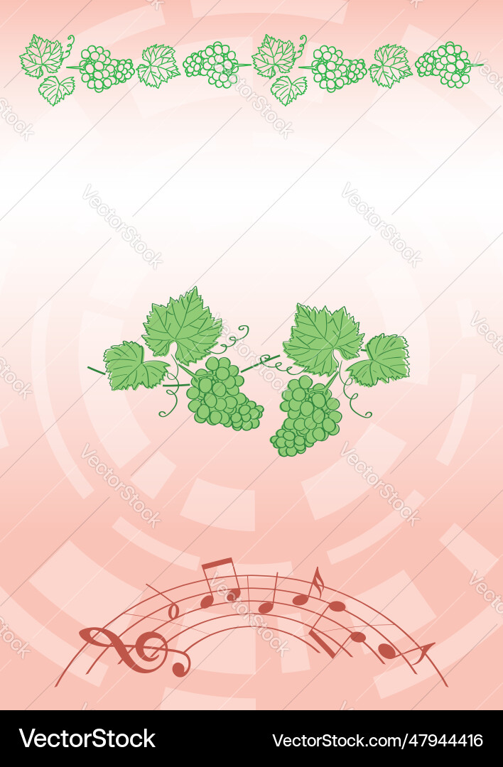Leaflet a4 with grape and music notes - template vector image