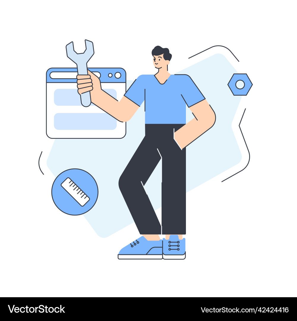 Male web development engineer working cyber data Male web development engineer working cyber data Vector Image