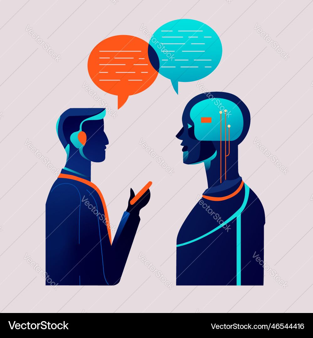 Man communicating with robot Vector Image