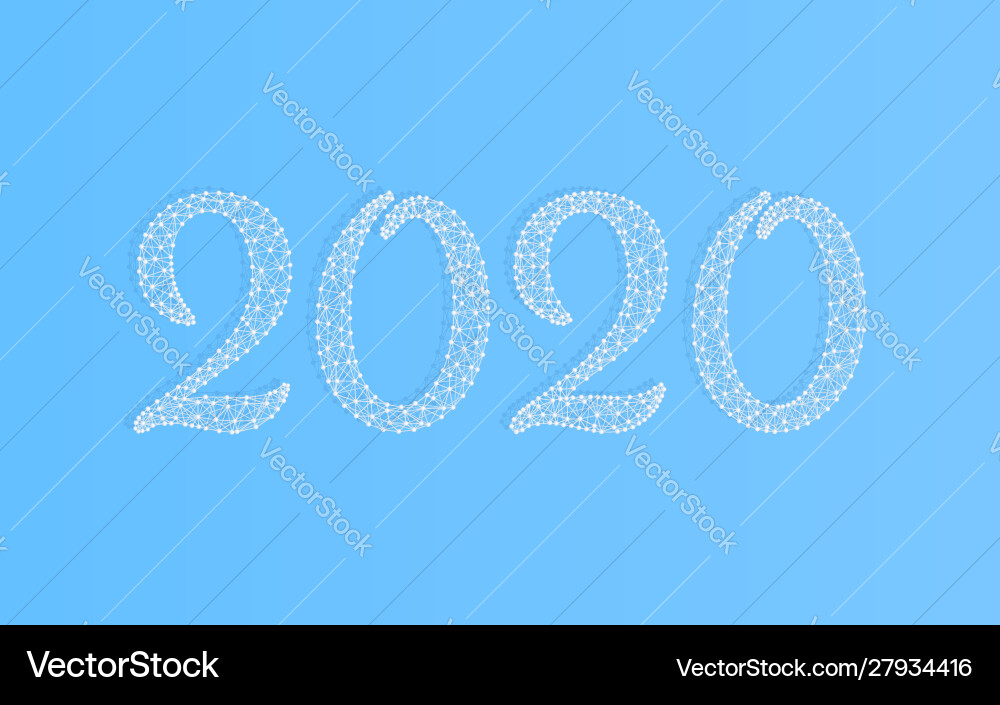 New year 2020 template design wireframe mesh vector image