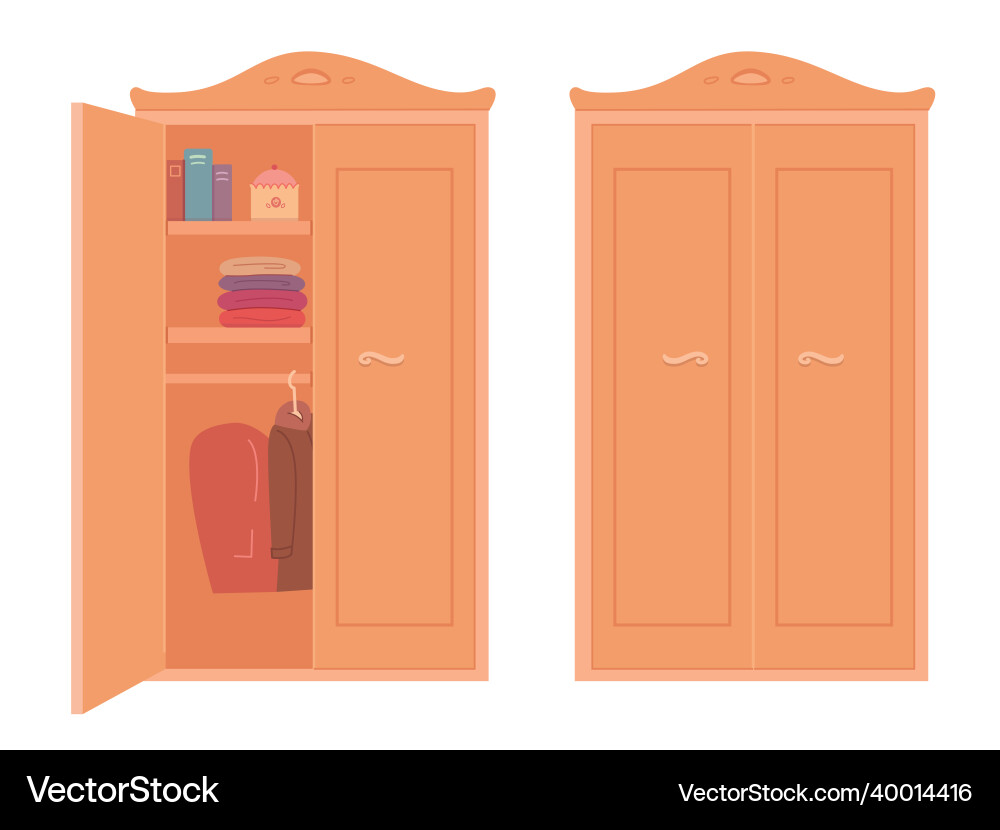 Offener und geschlossener Kleiderschrank zu Hause Holzschrank Offener und geschlossener Kleiderschrank zu Hause Holzschrank vektorbild