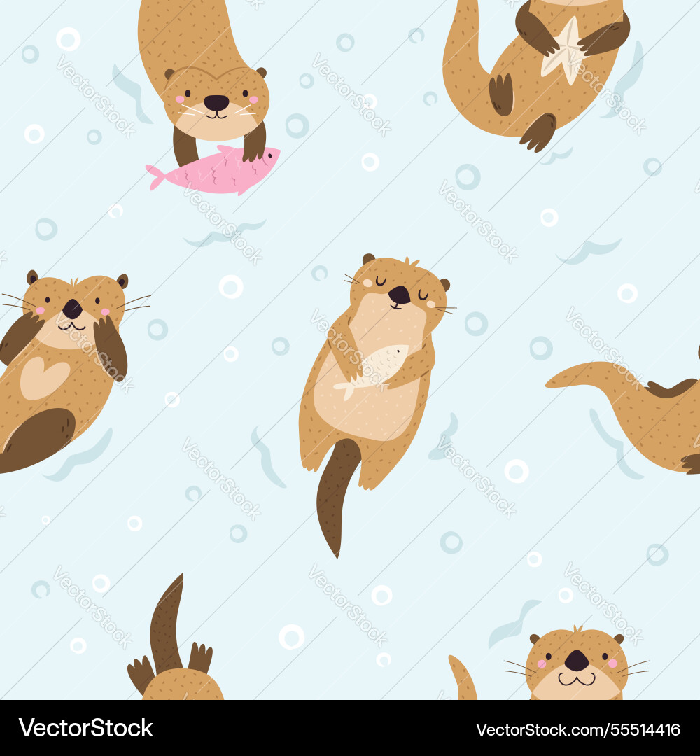 Seamless patterns with cute floating otters Seamless patterns with cute floating otters vector image