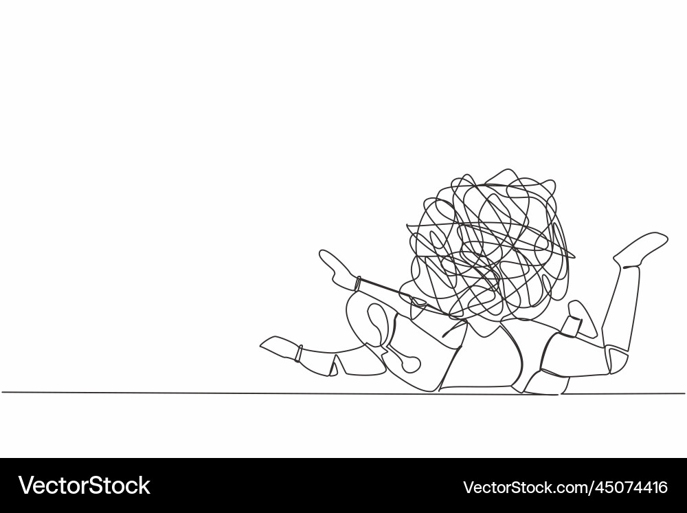 Single continuous line drawing stressed robot vector image