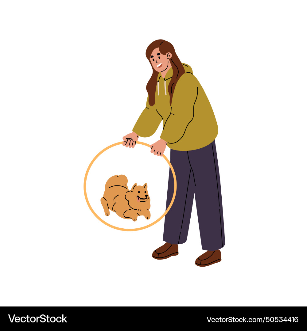Trainer teaches dog to commands training exercise Trainer teaches dog to commands training exercise Vector Image