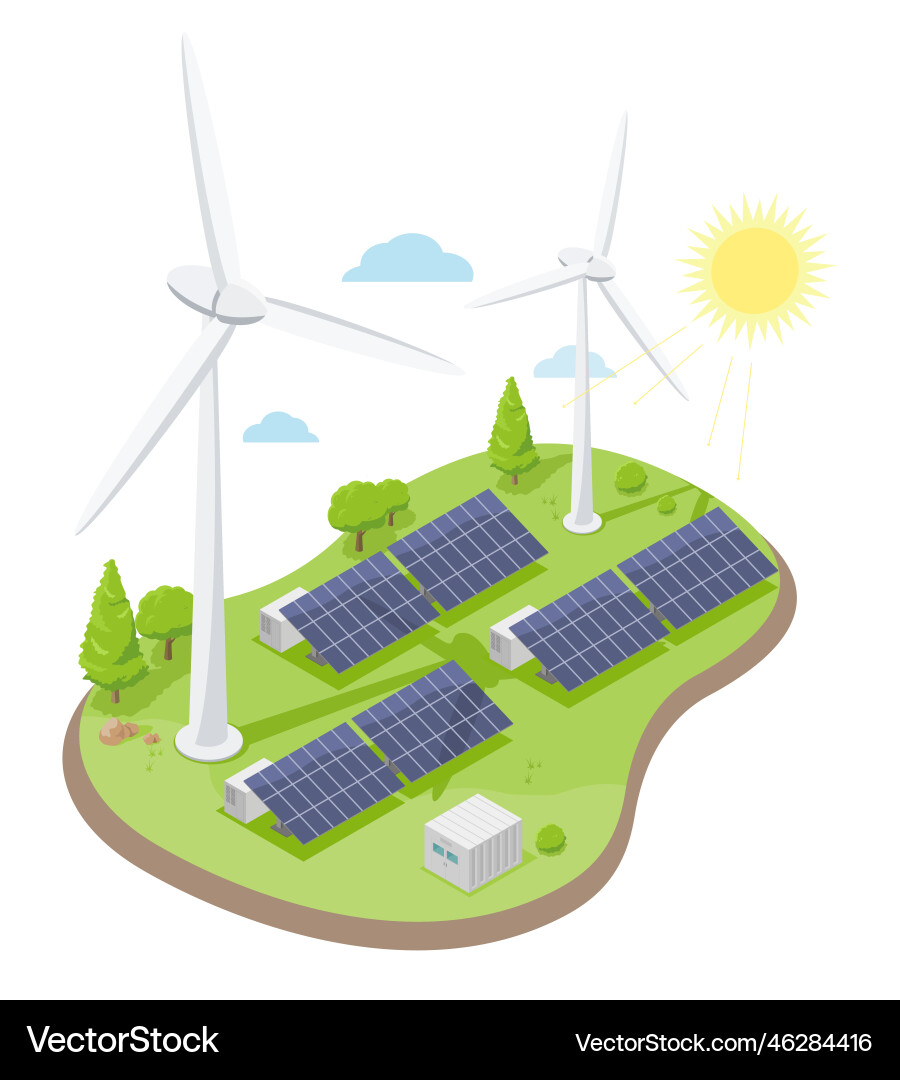 Windmill wind energy and solar plant green power Vector Image