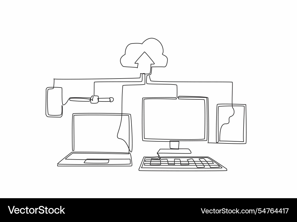 Continuous one line drawing some gadget devices Continuous one line drawing some gadget devices vector image