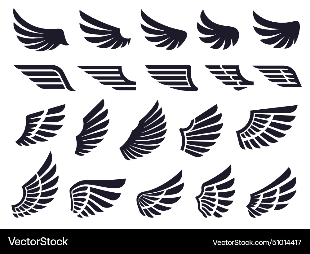 Decorative Wing Icons Set Vector Image