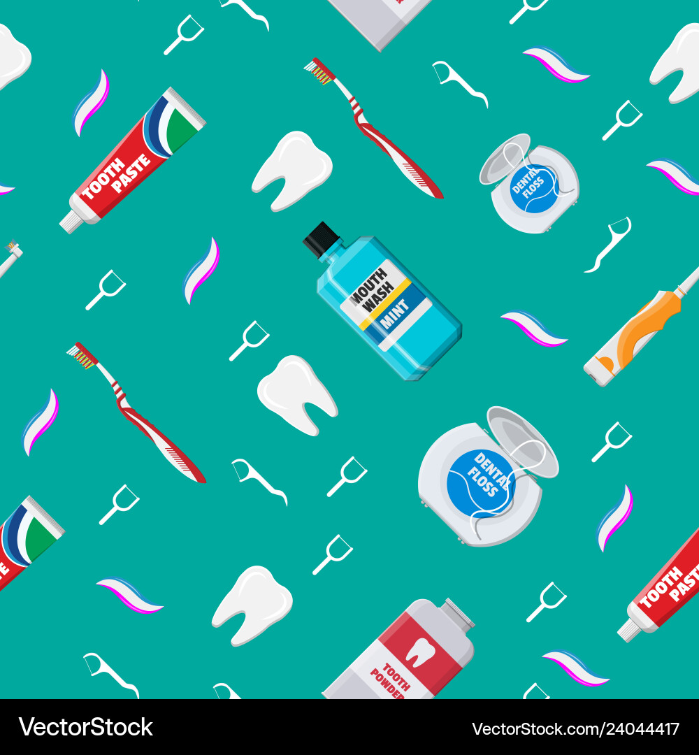 Dental cleaning tools seamless pattern Dental cleaning tools seamless pattern vector image