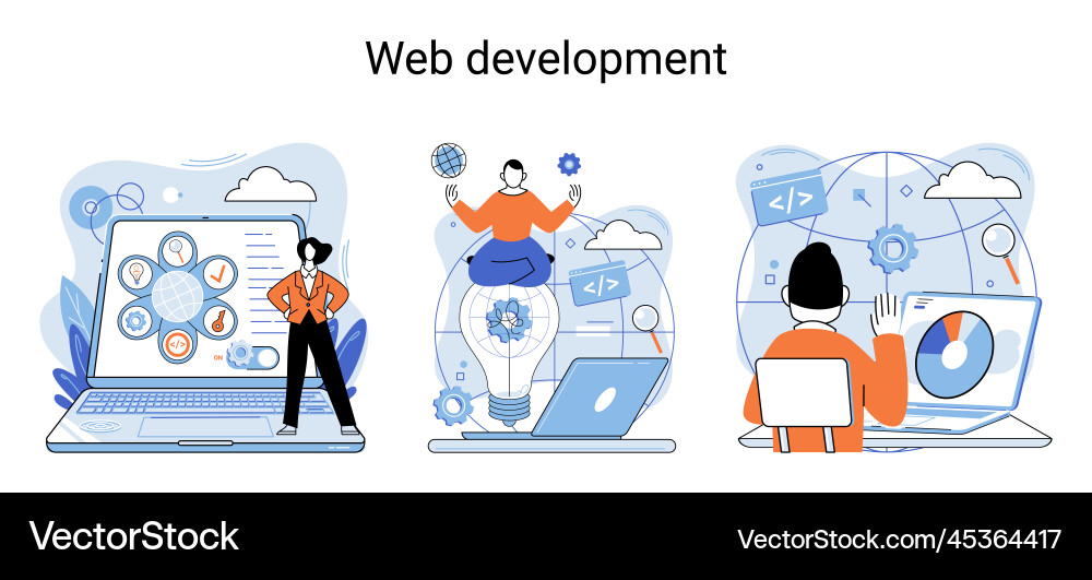 Erstellung von Webentwicklungen und Programmierung Vektorbild