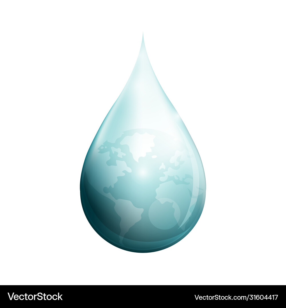 Global map in a water drop on white background Vector Image