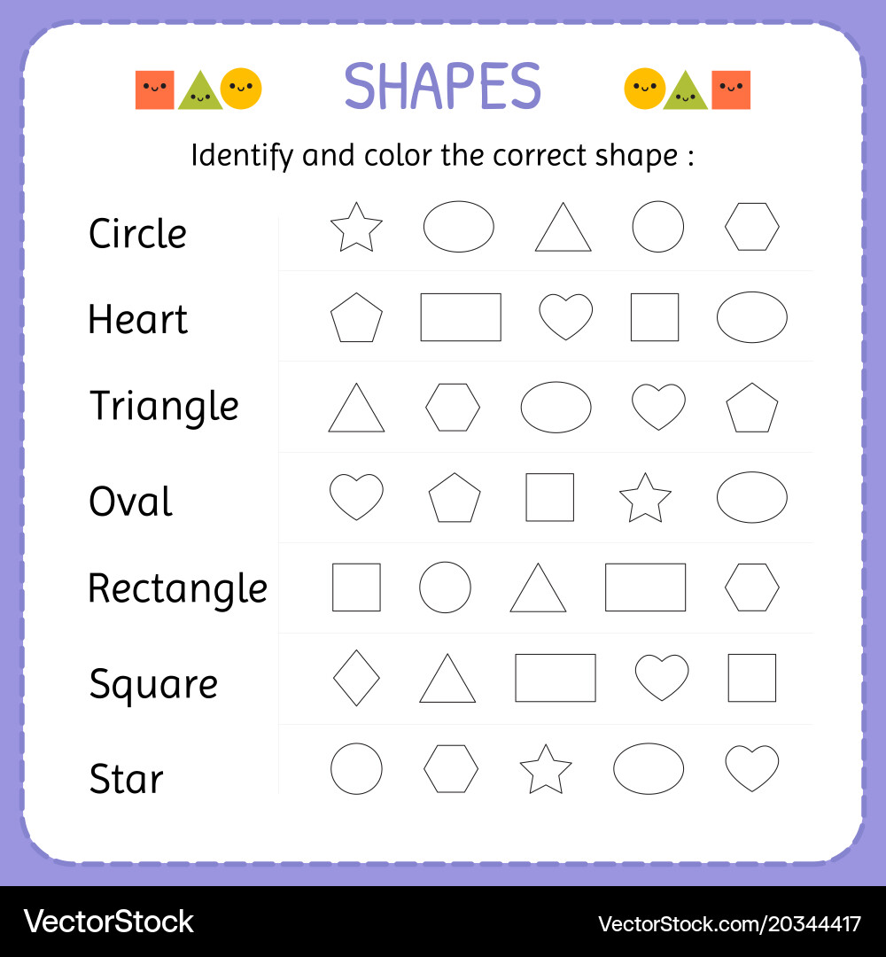 Identify and color the correct shape learn shapes vector image