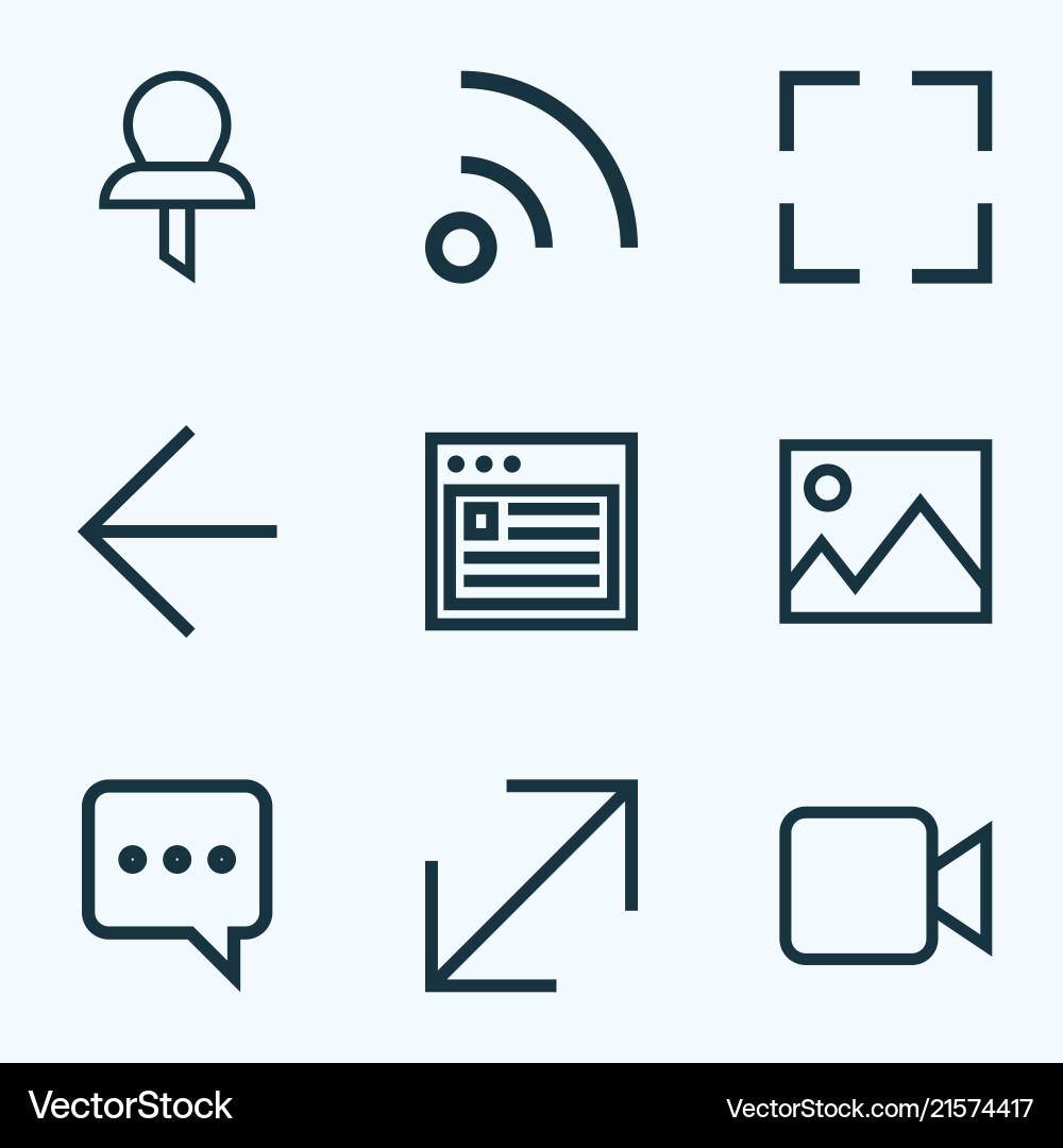 Interface icons line style set with screenshot vector image