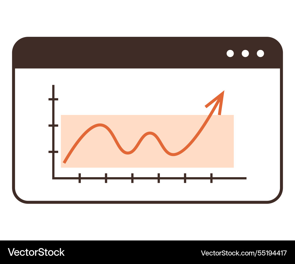 Line graph with upward curve in browser window Line graph with upward curve in browser window Vector Image