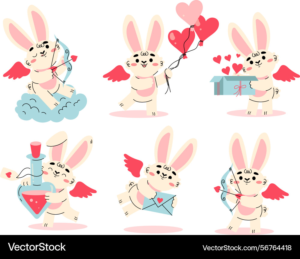 Adorable and cute valentine rabbits equipped Adorable and cute valentine rabbits equipped Vector Image
