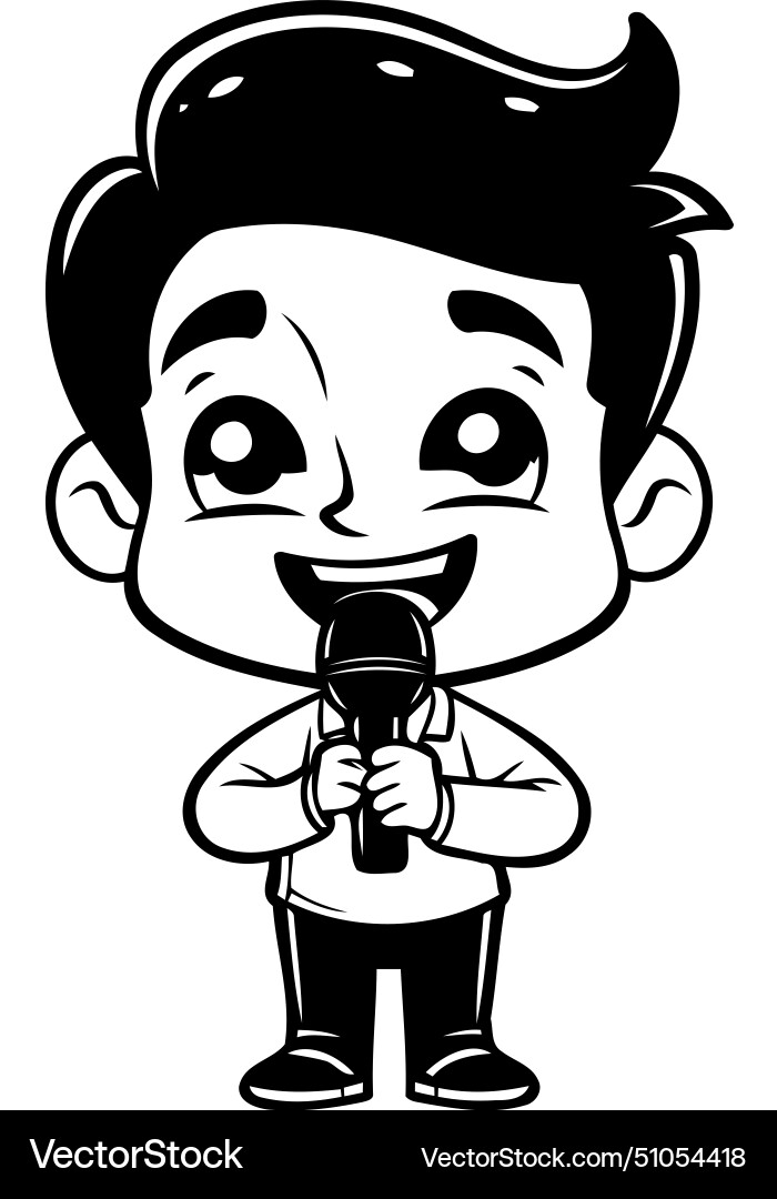 Cute Cartoon Boy Singing Karaoke With Microphone Vector Image Cute Cartoon Boy Singing Karaoke With Microphone Vector Image