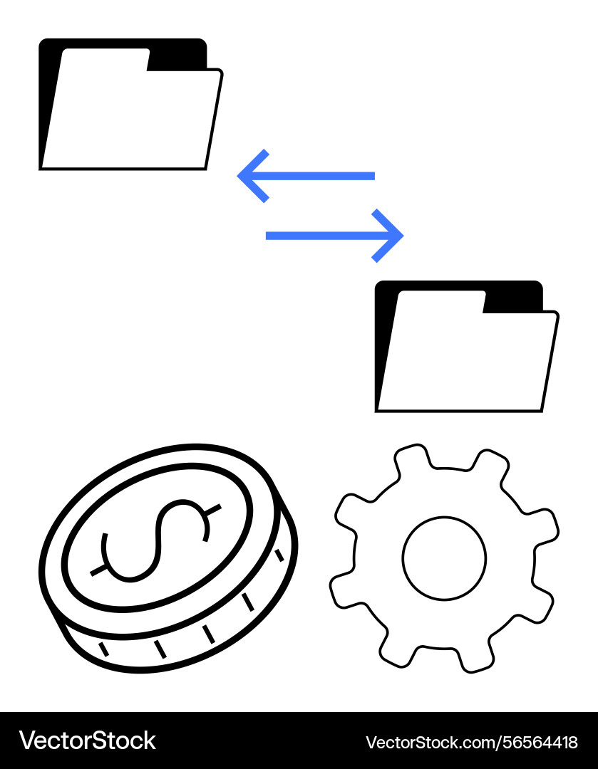 Data sharing with folders coin Data sharing with folders coin vector image