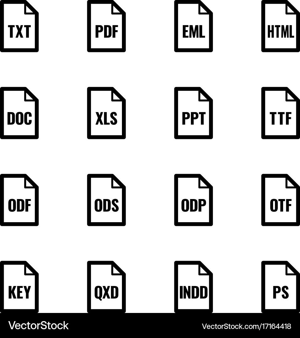 File type icons - texts fonts and page layout vector image